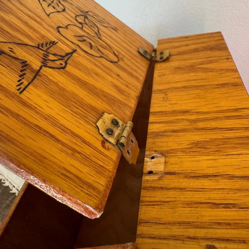 Vintage Handcrafted Wood Burned Recipe Box Hummingbird Sara's Recipes Folk Art